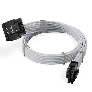 X-Enlazar 12V-2x6 PCIe 5.1 GPU Cable (600W) - 90-Degree Connector, Individually Sleeved with Braiding & Combs, 16AWG Wire, 600mm Length, Type-A Connector - White X-Enlazar 12V-2x6 PCIe 5.1 GPU Cable (600W) - 90-Degree Connector, Individually Sleeved with Braiding & Combs, 16AWG Wire, 600mm Length, Type-A Connector - White