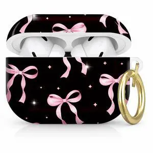 Compatible with AirPod Pro 2nd/1st Generation Case Cover with Key Chain,Full Protective Shockproof Wireless Headphone Case for Airpod Pro 2023/2022/2019(Pink Bows On Black with Sparkles) Compatible with AirPod Pro 2nd/1st Generation Case Cover with Key Chain,Full Protective Shockproof Wireless Headphone Case for Airpod Pro 2023/2022/2019(Pink Bows On Black with Sparkles)
