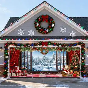 Christmas Garage Door Cover Decorations Banner Polyester 16x7ft | Christmas Backdrop, Holiday Garage Door Cover, Double Car, Winter Wonderland Window Santa Claus Xmas Tree, Outdoor Yard Christmas Garage Door Cover Decorations Banner Polyester 16x7ft | Christmas Backdrop, Holiday Garage Door Cover, Double Car, Winter Wonderland Window Santa Claus Xmas Tree, Outdoor Yard