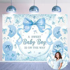 Blue Bow Baby Shower Backdrop for Boys 7x5FT A Sweet Baby Boy is On His Way Banner Background Welcome Baby Boy Baby Shower Party Decorations Supplies Photo Props Blue Bow Baby Shower Backdrop for Boys 7x5FT A Sweet Baby Boy is On His Way Banner Background Welcome Baby Boy Baby Shower Party Decorations Supplies Photo Props