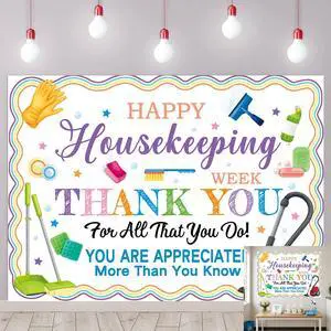 Happy Housekeeping Week Backdrop Thank You Cleaning Staff Appreciation Photography Background EVS Week Hotel Hospital School Workers Party Decor Banner Photo Props (8x6FT) Happy Housekeeping Week Backdrop Thank You Cleaning Staff Appreciation Photography Background EVS Week Hotel Hospital School Workers Party Decor Banner Photo Props (8x6FT)