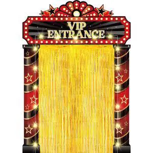 5 Pcs Movie Night Party Decorations with Gold Foil Curtain Backdrop and Movie Night Theme Backdrop Awards Decorations for New Year, Birthday Vintage Art Events 5 Pcs Movie Night Party Decorations with Gold Foil Curtain Backdrop and Movie Night Theme Backdrop Awards Decorations for New Year, Birthday Vintage Art Events