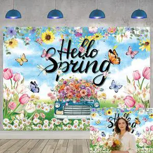 Hello Spring Backdrop Colorful Floral Tulips Truck Photography Background for Easter Holiday Spring Party Decorations Banner Photo Props (8X6FT(94 x 70 inch)) Hello Spring Backdrop Colorful Floral Tulips Truck Photography Background for Easter Holiday Spring Party Decorations Banner Photo Props (8X6FT(94 x 70 inch))