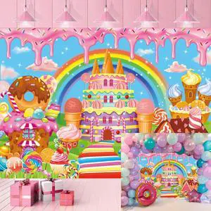 Candyland Backdrop Cartoon Candy Theme Birthday Party Sweet Donut Lollipop Ice Cream Castle Rainbow Photography Background Girls Princess Baby Shower Decoration Banner Supplies (8x6FT) Candyland Backdrop Cartoon Candy Theme Birthday Party Sweet Donut Lollipop Ice Cream Castle Rainbow Photography Background Girls Princess Baby Shower Decoration Banner Supplies (8x6FT)