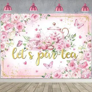 Let's Partea Backdrop Tea Party Photography Background Pink Afternoon Tea Girls Women Party Decoration Banner Photo Supplies (8x6FT(94 x 70 inch)) Let's Partea Backdrop Tea Party Photography Background Pink Afternoon Tea Girls Women Party Decoration Banner Photo Supplies (8x6FT(94 x 70 inch))