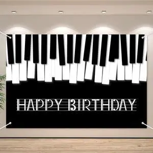 Piano Happy Birthday Banner Backdrop Black White Music Piano Keyboard Theme Background Decor for Adults Kids Musicians Music Birthday Party Favors Decorations Supplies 70.8x47.2in Piano Happy Birthday Banner Backdrop Black White Music Piano Keyboard Theme Background Decor for Adults Kids Musicians Music Birthday Party Favors Decorations Supplies 70.8x47.2in