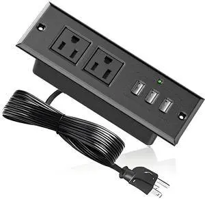 Recessed Power Strip, Mount Hidden Charging Station with 3 USB Ports, Multiple Surge Protector Outlet Extender with Extension Cord for Nightstand Furniture Bed Conference Table (Black) Recessed Power Strip, Mount Hidden Charging Station with 3 USB Ports, Multiple Surge Protector Outlet Extender with Extension Cord for Nightstand Furniture Bed Conference Table (Black)