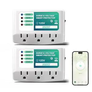 WiFi Smart Plug, 3 Outlet Surge Voltage Protector with Light Indicator, APP Control, Energy Monitoring, Wall Mount Power Suppressor for Refrigerator/TV/PC, 125V/1875W, FCC Listed,2 Pack WiFi Smart Plug, 3 Outlet Surge Voltage Protector with Light Indicator, APP Control, Energy Monitoring, Wall Mount Power Suppressor for Refrigerator/TV/PC, 125V/1875W, FCC Listed,2 Pack