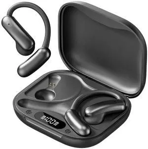 Open Ear Headphones, Bluetooth 5.4 Wireless Earbuds with Mic, Lightweight Ear Hook Sports Headphones, LED Display Charging Case, IPX5 Waterproof for Running, Workout, Cycling (Dark Black) Open Ear Headphones, Bluetooth 5.4 Wireless Earbuds with Mic, Lightweight Ear Hook Sports Headphones, LED Display Charging Case, IPX5 Waterproof for Running, Workout, Cycling (Dark Black)