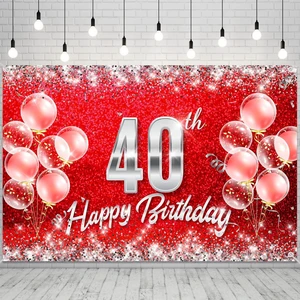 Red and Silver Happy 40th Birthday Backdrop Banner Decorations for Women Men 40 Years Old Bday Background Photography Party Decor Sign Supplies Red and Silver Happy 40th Birthday Backdrop Banner Decorations for Women Men 40 Years Old Bday Background Photography Party Decor Sign Supplies