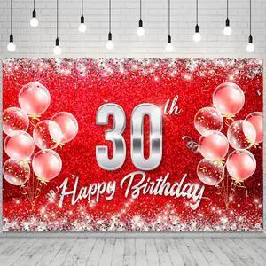 Red and Silver Happy 30th Birthday Backdrop Banner Decorations for Women Men 30 Years Old Bday Background Photography Party Decor Sign Supplies Red and Silver Happy 30th Birthday Backdrop Banner Decorations for Women Men 30 Years Old Bday Background Photography Party Decor Sign Supplies