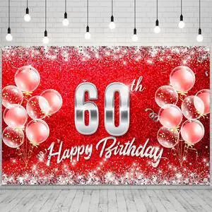 Red and Silver Happy 60th Birthday Backdrop Banner Decorations for Women Men 60 Years Old Bday Background Photography Party Decor Sign Supplies Red and Silver Happy 60th Birthday Backdrop Banner Decorations for Women Men 60 Years Old Bday Background Photography Party Decor Sign Supplies
