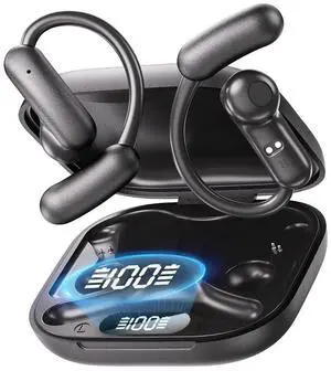 Open Ear Headphones, Bluetooth 5.4 Wireless Earbuds with Mic, Lightweight Ear Hook Sports Headphones, LED Display Charging Case, IPX5 Waterproof for Running, Workout, Gym, Cycling (Black) Open Ear Headphones, Bluetooth 5.4 Wireless Earbuds with Mic, Lightweight Ear Hook Sports Headphones, LED Display Charging Case, IPX5 Waterproof for Running, Workout, Gym, Cycling (Black)