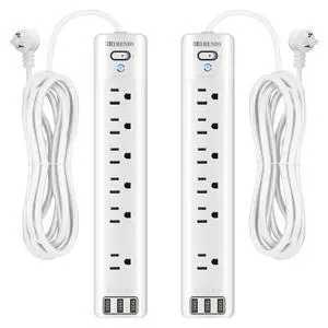 2 Pack Surge Protector Power Strip, 6-Outlet Slim Extension Cord with 3 USB Ports (2.4A), 5Ft Long Power Strips & Surge Protectors, 15A/1875W with Switch for Home Office, ETL Listed, White 2 Pack Surge Protector Power Strip, 6-Outlet Slim Extension Cord with 3 USB Ports (2.4A), 5Ft Long Power Strips & Surge Protectors, 15A/1875W with Switch for Home Office, ETL Listed, White