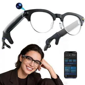 AI Smart Camera Glasses, 8MP 1080P HD Video Recording, Stylish Half-Frame Oval Design, Open-Ear Bluetooth Audio, AI Assistant & Translation, Black AI Smart Camera Glasses, 8MP 1080P HD Video Recording, Stylish Half-Frame Oval Design, Open-Ear Bluetooth Audio, AI Assistant & Translation, Black