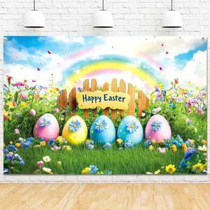 7x5ft Happy Easter Banner Backdrop Colorful Eggs Rainbow Flower Photography Background Spring Easter Party Decorations for Kids Fabric Wall Decor Photo Booth Indoor Outdoor 7x5ft Happy Easter Banner Backdrop Colorful Eggs Rainbow Flower Photography Background Spring Easter Party Decorations for Kids Fabric Wall Decor Photo Booth Indoor Outdoor