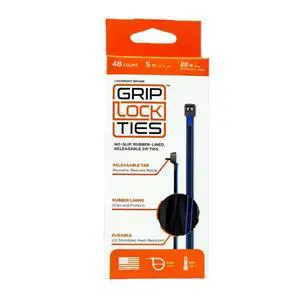 Grip Lock Cable Ties, Zip Ties, 5 in Long, Blue Rubber Lined, Nylon, Black, Reusable, Set of 48 Grip Lock Cable Ties, Zip Ties, 5 in Long, Blue Rubber Lined, Nylon, Black, Reusable, Set of 48