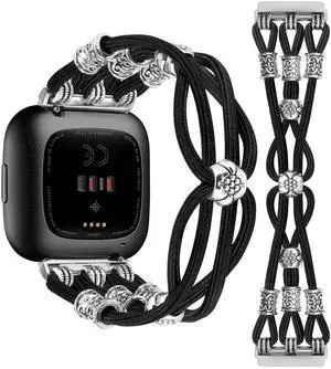 Beaded Bracelet Band Compatible with Fitbit Versa 2/Fitbit Versa Bands Women, Boho Soft Elastic Stretchy Nylon Braided Strap Fancy Charms Designer Breathable Sport Wristband Beaded Bracelet Band Compatible with Fitbit Versa 2/Fitbit Versa Bands Women, Boho Soft Elastic Stretchy Nylon Braided Strap Fancy Charms Designer Breathable Sport Wristband