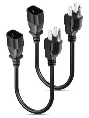 Standard Computer Short Power Adapter Cord NEMA 5-15P to IEC320 C14 Cable 18AWG,10A 125V, Black - 1FT / 0.3M (2) Standard Computer Short Power Adapter Cord NEMA 5-15P to IEC320 C14 Cable 18AWG,10A 125V, Black - 1FT / 0.3M (2)