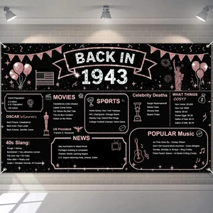 Back in 1943 Birthday Banner 71x43 Inch Polyester Decor | Polyester, 1943 history design, Happy Birthday Backdrop Banner for cafes, stages, and halls Back in 1943 Birthday Banner 71x43 Inch Polyester Decor | Polyester, 1943 history design, Happy Birthday Backdrop Banner for cafes, stages, and halls