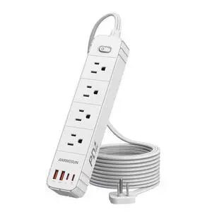 Flat Plug Power Strip, Surge Protector with 4 AC & 4 USB Ports (PD20W) | 2 USB A & 2 USB C, 5FT Low-Profile Extension Cord, Wall Mount Desktop Charging Station for Home Office Dorm, White Flat Plug Power Strip, Surge Protector with 4 AC & 4 USB Ports (PD20W) | 2 USB A & 2 USB C, 5FT Low-Profile Extension Cord, Wall Mount Desktop Charging Station for Home Office Dorm, White