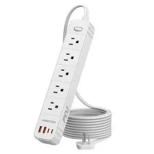 Flat Plug Power Strip, Surge Protector with 5 AC & 4 USB Ports (PD20W) | 2 USB A & 2 USB C, 5FT Low-Profile Extension Cord, Wall Mount Desktop Charging Station for Home Office Dorm, White Flat Plug Power Strip, Surge Protector with 5 AC & 4 USB Ports (PD20W) | 2 USB A & 2 USB C, 5FT Low-Profile Extension Cord, Wall Mount Desktop Charging Station for Home Office Dorm, White
