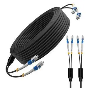 100FT / 30M Outdoor Armored 2 Fibers Breakout Fiber Optic Cable, 2 Strand LC to LC Simplex, OS1/OS2 9/125m Single Mode SMF 100Gb, Stainless Steel Armor, LSZH Jacket, FTTA, Data Center, Direct Burial 100FT / 30M Outdoor Armored 2 Fibers Breakout Fiber Optic Cable, 2 Strand LC to LC Simplex, OS1/OS2 9/125m Single Mode SMF 100Gb, Stainless Steel Armor, LSZH Jacket, FTTA, Data Center, Direct Burial