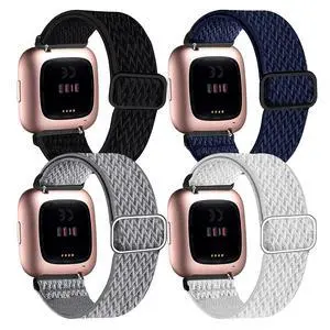 4 Pack Elastic Bands Compatible With Fitbit Versa & Versa 2 Wristbands - Soft Loop Nylon Adjustable Stretchy Replacement Straps for Women & Men 4 Pack Elastic Bands Compatible With Fitbit Versa & Versa 2 Wristbands - Soft Loop Nylon Adjustable Stretchy Replacement Straps for Women & Men