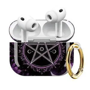 Compatible with AirPod Pro 3 Case (2025), Shockproof Dustproof Protective Cover with Cute Golden Keychain for Women & Girls - Purple Moon Pentagram Floral Compatible with AirPod Pro 3 Case (2025), Shockproof Dustproof Protective Cover with Cute Golden Keychain for Women & Girls - Purple Moon Pentagram Floral