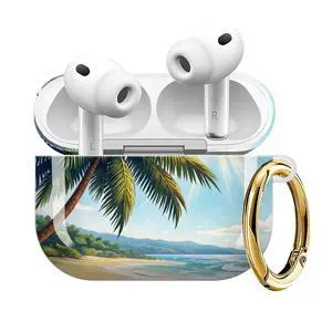 Compatible with AirPod Pro 3 Case (2025), Shockproof Dustproof Protective Cover with Cute Golden Keychain for Women & Girls - Tropical Beach Palm Tree Compatible with AirPod Pro 3 Case (2025), Shockproof Dustproof Protective Cover with Cute Golden Keychain for Women & Girls - Tropical Beach Palm Tree