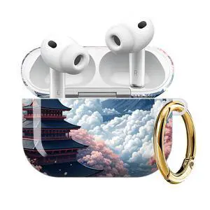 Compatible with AirPod Pro 3 Case (2025), Shockproof Dustproof Protective Cover with Cute Golden Keychain for Women & Girls - Cherry Blossom Mountain Compatible with AirPod Pro 3 Case (2025), Shockproof Dustproof Protective Cover with Cute Golden Keychain for Women & Girls - Cherry Blossom Mountain