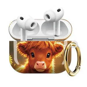 Compatible with AirPod Pro 3 Case (2025), Shockproof Dustproof Protective Cover with Cute Golden Keychain for Women & Girls - Sunflower Cow Art Compatible with AirPod Pro 3 Case (2025), Shockproof Dustproof Protective Cover with Cute Golden Keychain for Women & Girls - Sunflower Cow Art