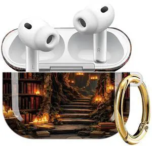 Compatible with AirPod Pro 3 Case (2025), Shockproof Dustproof Protective Cover with Cute Golden Keychain for Women & Girls - Library Books Compatible with AirPod Pro 3 Case (2025), Shockproof Dustproof Protective Cover with Cute Golden Keychain for Women & Girls - Library Books