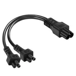C6 to Dual C5 Power Cord, IEC 320 C6 Male to 2XC5 Female Splitter, 2.5A/125V, 1FT/0.3M, Black, Laptop Power Replacement Cable C6 to Dual C5 Power Cord, IEC 320 C6 Male to 2XC5 Female Splitter, 2.5A/125V, 1FT/0.3M, Black, Laptop Power Replacement Cable