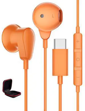 USB C Earbud for iPhone 17 Pro Max 16 15 Plus Wired Type C Headphone | Clear Call HiFi Stereo Earphones with Mic for Samsung Galaxy S26 S25 Ultra S24 S23 S22 Travel Meeting Corded Headsets Orange USB C Earbud for iPhone 17 Pro Max 16 15 Plus Wired Type C Headphone | Clear Call HiFi Stereo Earphones with Mic for Samsung Galaxy S26 S25 Ultra S24 S23 S22 Travel Meeting Corded Headsets Orange