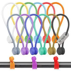 30-Pack Magnetic Cable Ties Snap-On Silicone Magnetic Cord Ties with Strong Magnets Reusable Magnetic Ties for Cords, Wire Organizer, Charging Cord Organizer Assorted Colors 30-Pack Magnetic Cable Ties Snap-On Silicone Magnetic Cord Ties with Strong Magnets Reusable Magnetic Ties for Cords, Wire Organizer, Charging Cord Organizer Assorted Colors