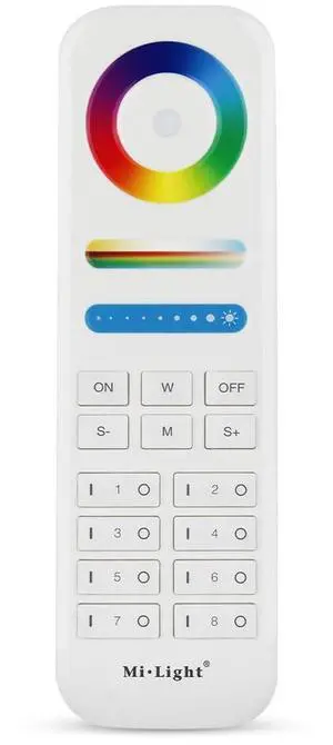 FUT089-W 8-Zone RGB+CCT Remote 2.4GHz, Wireless LED Remote Controller, 8 Independent Zones Full Color & Tunable White, Battery Not Included FUT089-W 8-Zone RGB+CCT Remote 2.4GHz, Wireless LED Remote Controller, 8 Independent Zones Full Color & Tunable White, Battery Not Included
