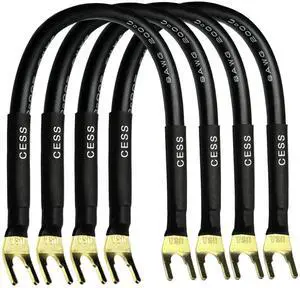 Large Fork Speaker Cable Jumpers, 8 Inches | Fork Spade Plug To Spade Plug, 4 Pack, Premium, 8 Gauge Large Fork Speaker Cable Jumpers, 8 Inches | Fork Spade Plug To Spade Plug, 4 Pack, Premium, 8 Gauge