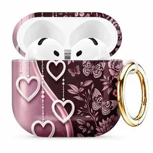 Compatible with AirPod 4th Generation (2024), Cute Protective Cover with Keychain, TPU Anti-Drop Earbuds Case for Women and Men(Floral Butterflies Hearts Chains Ribbon) Compatible with AirPod 4th Generation (2024), Cute Protective Cover with Keychain, TPU Anti-Drop Earbuds Case for Women and Men(Floral Butterflies Hearts Chains Ribbon)