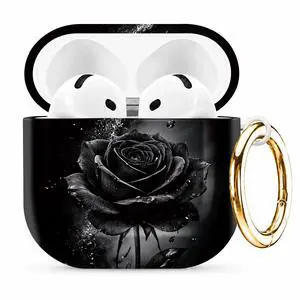 Compatible with AirPod 4th Generation (2024), Cute Protective Cover with Keychain, TPU Anti-Drop Earbuds Case for Women and Men(Black Rose with Water Droplets) Compatible with AirPod 4th Generation (2024), Cute Protective Cover with Keychain, TPU Anti-Drop Earbuds Case for Women and Men(Black Rose with Water Droplets)