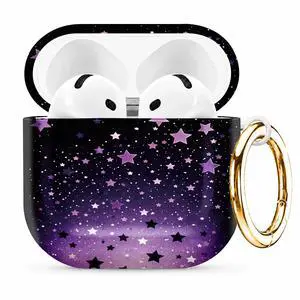 Compatible with AirPod 4th Generation (2024), Cute Protective Cover with Keychain, TPU Anti-Drop Earbuds Case for Women and Men(Purple Stars Night Sky) Compatible with AirPod 4th Generation (2024), Cute Protective Cover with Keychain, TPU Anti-Drop Earbuds Case for Women and Men(Purple Stars Night Sky)