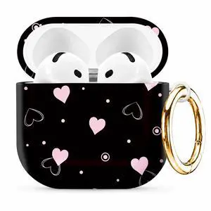 Compatible with AirPod 4th Generation (2024), Cute Protective Cover with Keychain, TPU Anti-Drop Earbuds Case for Women and Men(Pink Hearts White Outlines) Compatible with AirPod 4th Generation (2024), Cute Protective Cover with Keychain, TPU Anti-Drop Earbuds Case for Women and Men(Pink Hearts White Outlines)