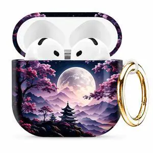 Compatible with AirPod 4th Generation (2024), Cute Protective Cover with Keychain, TPU Anti-Drop Earbuds Case for Women and Men(Moonlit Cherry Blossom Pagoda) Compatible with AirPod 4th Generation (2024), Cute Protective Cover with Keychain, TPU Anti-Drop Earbuds Case for Women and Men(Moonlit Cherry Blossom Pagoda)