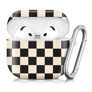 Compatible with AirPod 4th Generation 2024 Case, Shockproof Anti-Drop Protective Cover, Cute Case for Women Men with Keychain(Black Beige Plaid) Compatible with AirPod 4th Generation 2024 Case, Shockproof Anti-Drop Protective Cover, Cute Case for Women Men with Keychain(Black Beige Plaid)