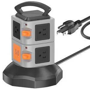 Tower Power Strip with 2 USB Ports, 7-Outlet Vertical Tower with 6.5FT Extension Cord, 2 Switches & Handle, Overload Protection, ETL Listed, 2500W for Home Office Dorm, Black Gray Tower Power Strip with 2 USB Ports, 7-Outlet Vertical Tower with 6.5FT Extension Cord, 2 Switches & Handle, Overload Protection, ETL Listed, 2500W for Home Office Dorm, Black Gray