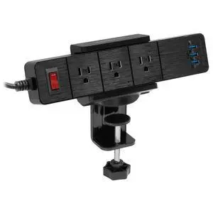 Desk Clamp Power Strip, 3 Outlets & 3 USB Ports | Surge-protected clamp mount fits desks 0.4-2" thick, built-in cable management for standing desks & home offices Desk Clamp Power Strip, 3 Outlets & 3 USB Ports | Surge-protected clamp mount fits desks 0.4-2" thick, built-in cable management for standing desks & home offices