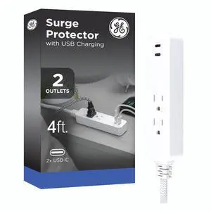 Sur Extension Cord, 2 Outlets, 245J, 2 USB-C, 12W, 16AWG, Braided Cord, Flat Plug, 4ft, White, 85780 Sur Extension Cord, 2 Outlets, 245J, 2 USB-C, 12W, 16AWG, Braided Cord, Flat Plug, 4ft, White, 85780