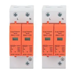 2Pcs 2P DIN Rail Thunder Protector 420V SPD Arrester Protective Device Maximum C20/40/60KA for Home Circuit Breaker with Visual Indicator(20KA) 2Pcs 2P DIN Rail Thunder Protector 420V SPD Arrester Protective Device Maximum C20/40/60KA for Home Circuit Breaker with Visual Indicator(20KA)