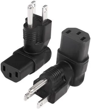 90 Degree NEMA 5-15P to IEC 320 C13 Female 10A/125V Computer Power Extension Adapter, 3 Prong USA C13 to NEMA 5-15R Plug Power Adapter - 2 Pack 90 Degree NEMA 5-15P to IEC 320 C13 Female 10A/125V Computer Power Extension Adapter, 3 Prong USA C13 to NEMA 5-15R Plug Power Adapter - 2 Pack
