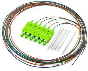 1.5 Meter 6 Strand Single Mode SC APC Fiber Pigtail, 9/125um, OS1/OS2 Compatible, Includes 6 Fiber Optic Fusion Splice Protective Shrink Sleeves 1.5 Meter 6 Strand Single Mode SC APC Fiber Pigtail, 9/125um, OS1/OS2 Compatible, Includes 6 Fiber Optic Fusion Splice Protective Shrink Sleeves